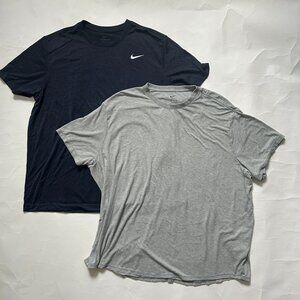 Lot of 2 Nike Dri-Fit Mens XXL / 2XL Navy Blue & gray logo short sleeve T-shirt